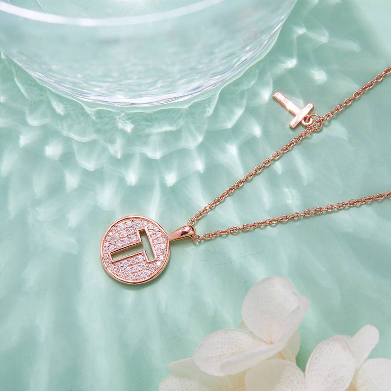 T pendant S925 silver plated rose gold Moissanite diamond light luxury letter necklace